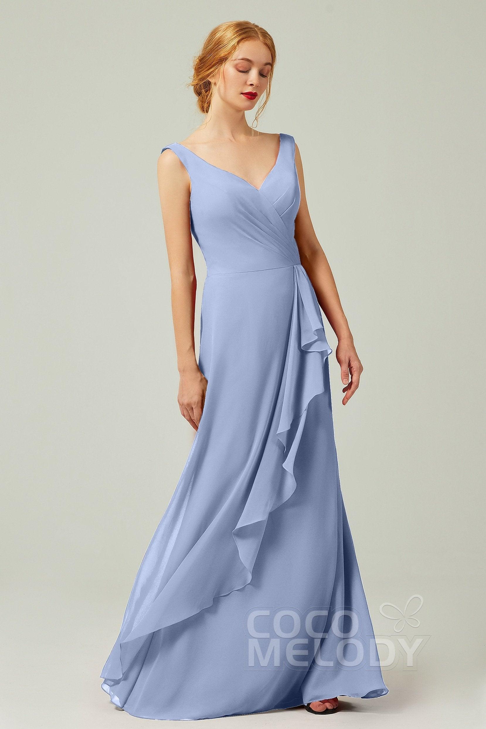 Sheath-Column Floor Length Chiffon Bridesmaid Dress Formal Dresses CB0344PS - COCOMELODY