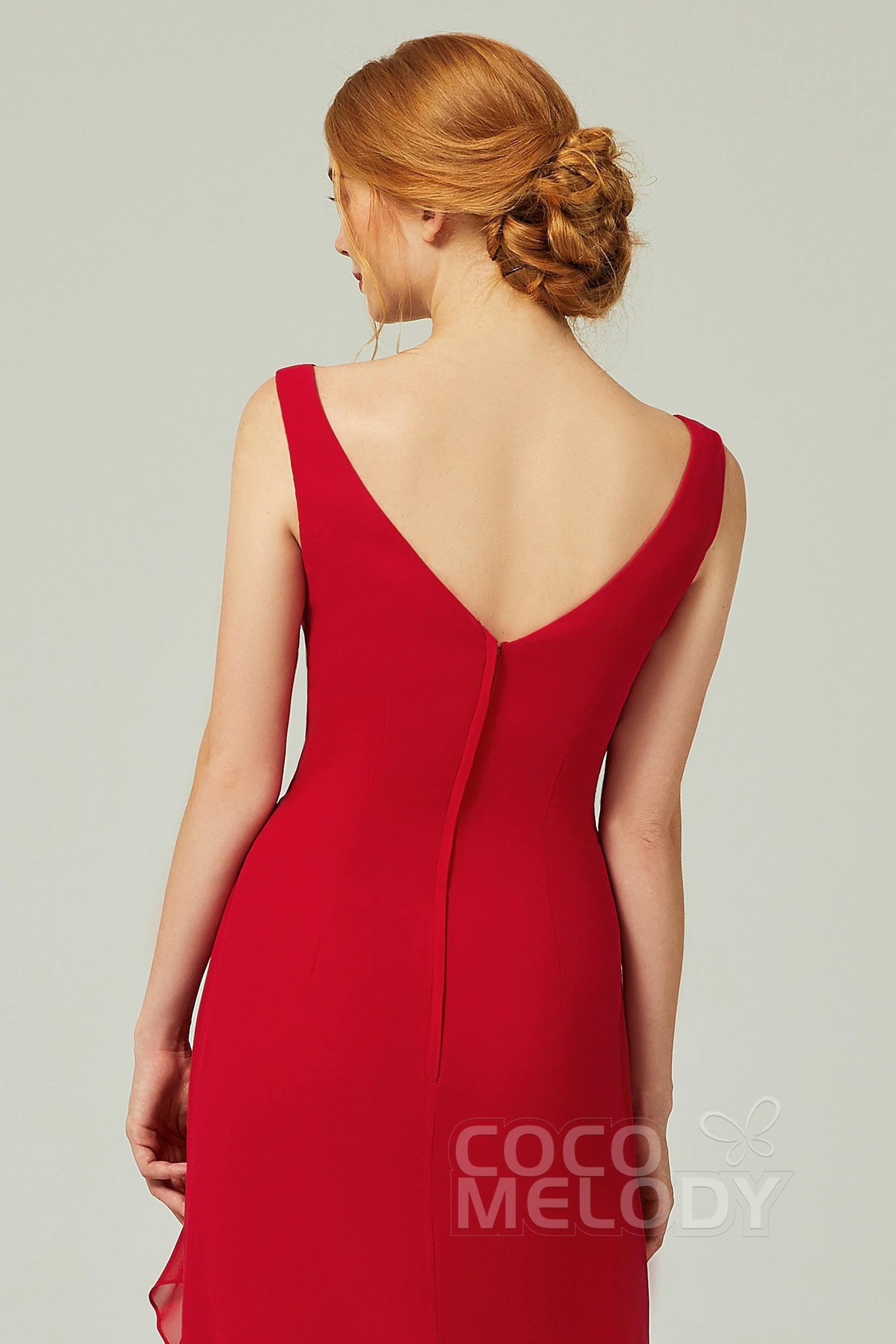 Sheath-Column Floor Length Chiffon Bridesmaid Dress Formal Dresses CB0344PS - COCOMELODY