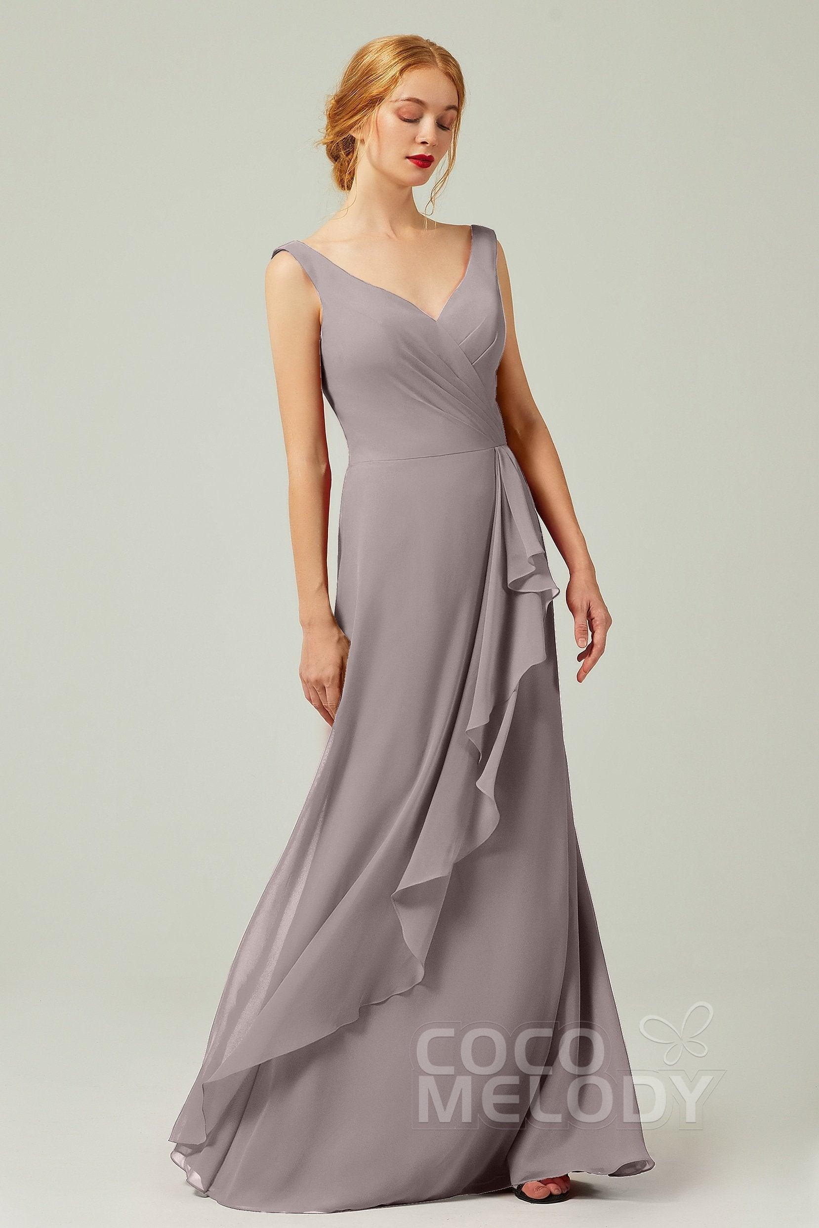 Sheath-Column Floor Length Chiffon Bridesmaid Dress Formal Dresses CB0344PS - COCOMELODY