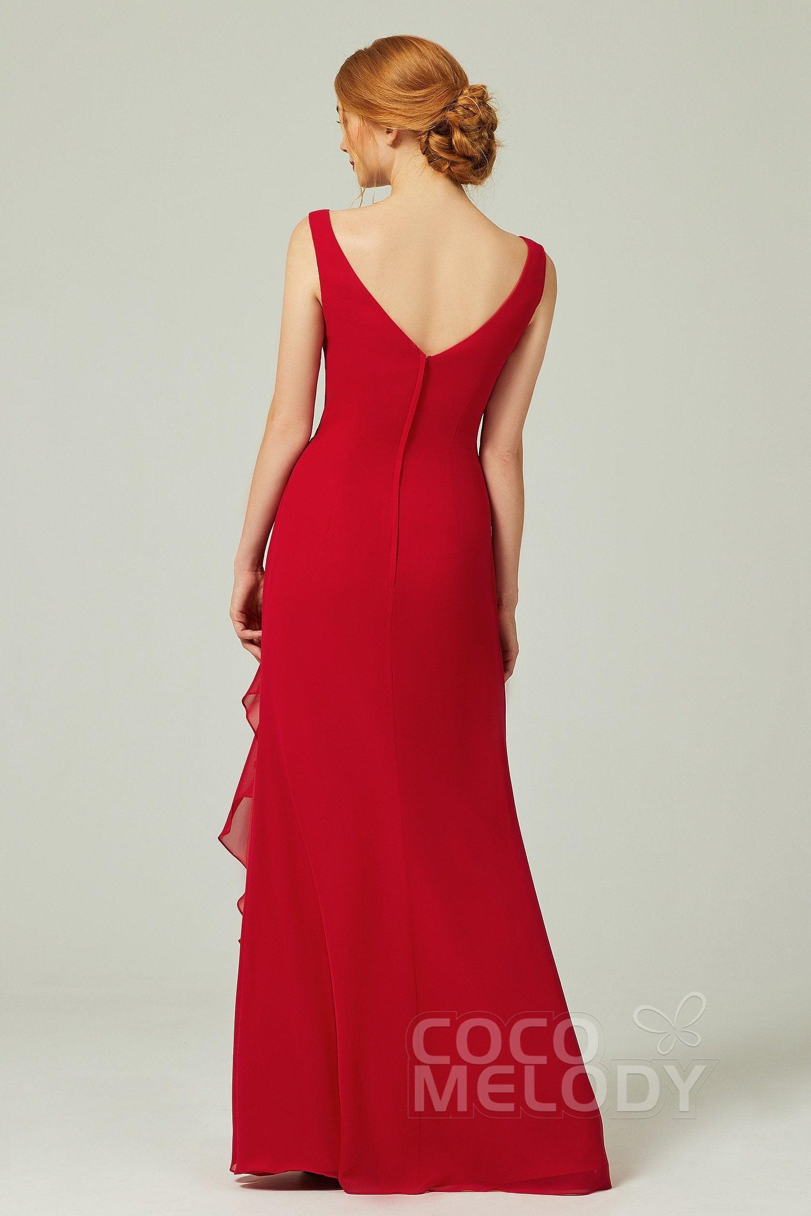 Sheath-Column Floor Length Chiffon Bridesmaid Dress Formal Dresses CB0344PS - COCOMELODY
