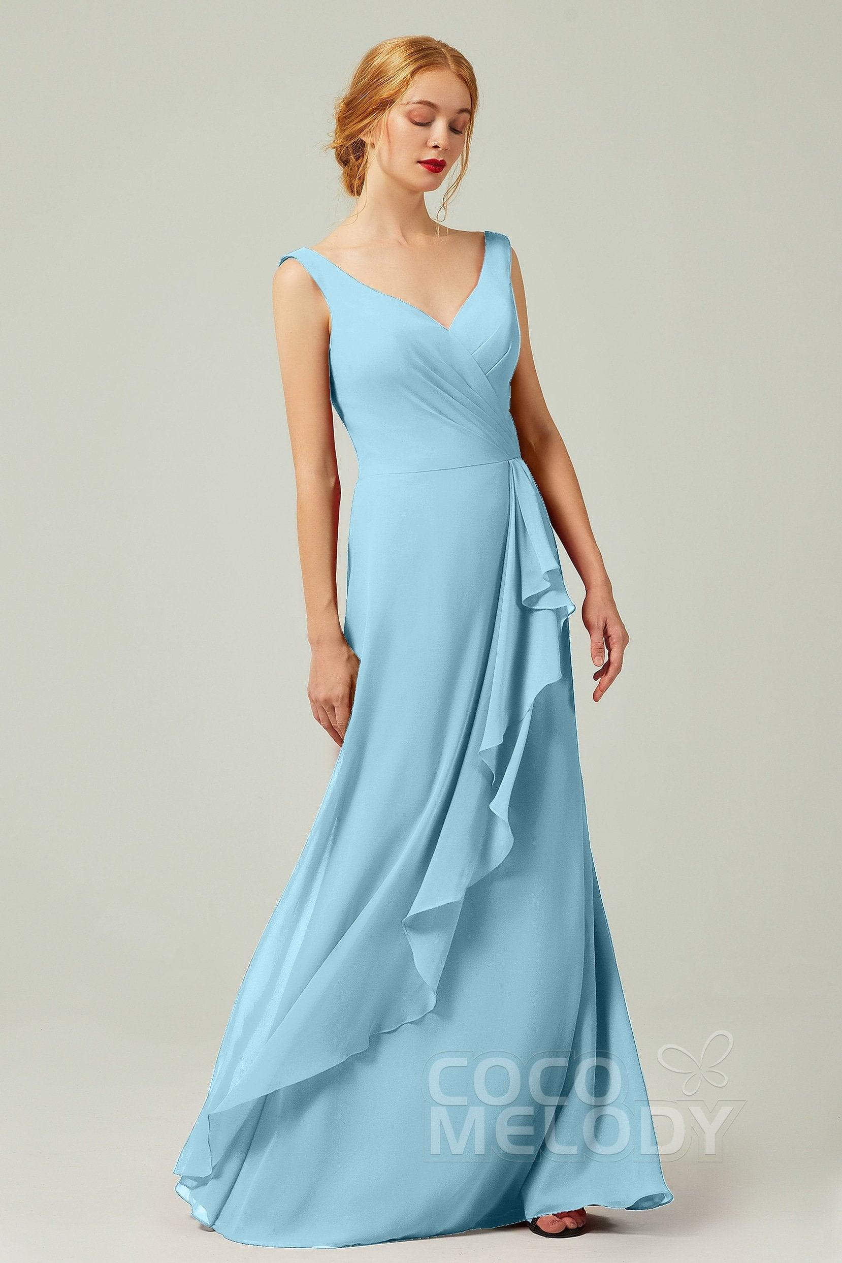 Sheath-Column Floor Length Chiffon Bridesmaid Dress Formal Dresses CB0344PS - COCOMELODY