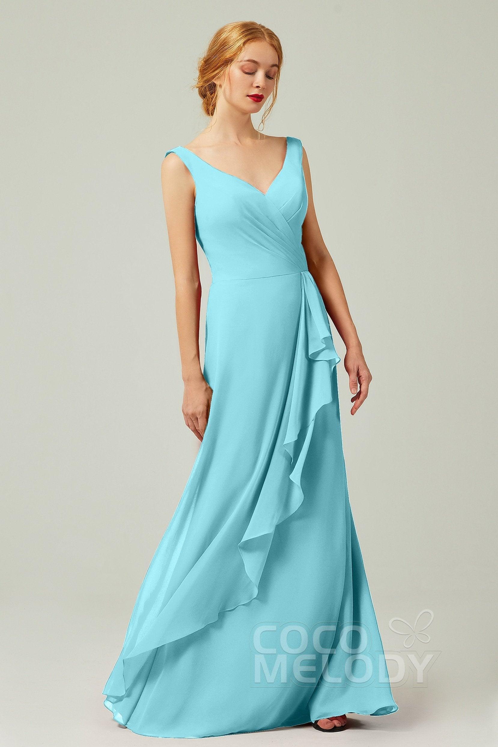 Sheath-Column Floor Length Chiffon Bridesmaid Dress Formal Dresses CB0344PS - COCOMELODY