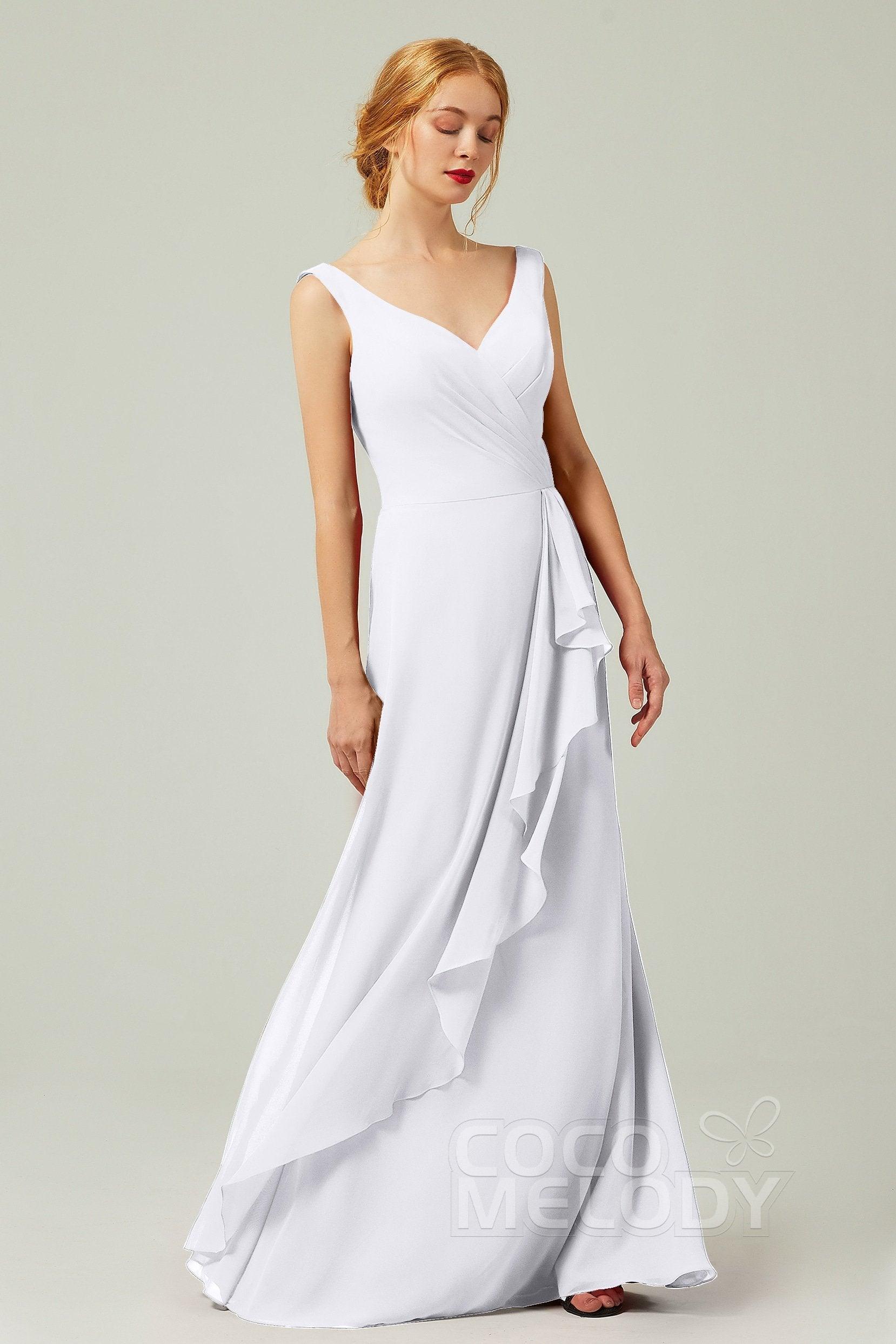 Sheath-Column Floor Length Chiffon Bridesmaid Dress Formal Dresses CB0344PS - COCOMELODY
