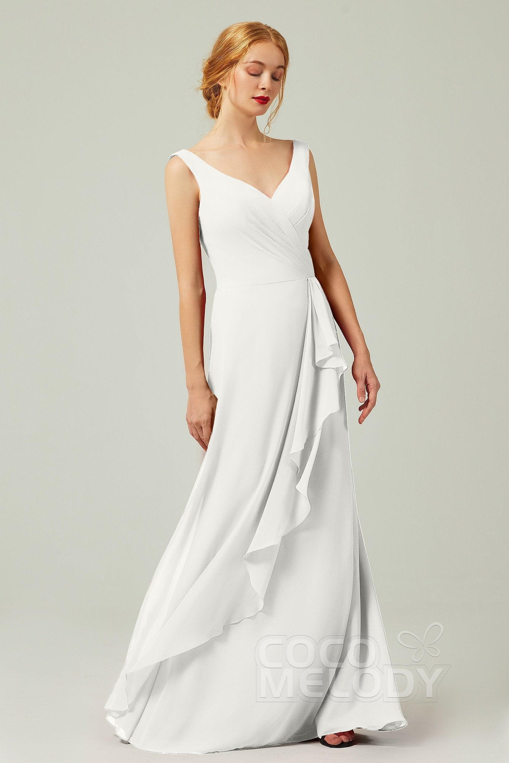 Sheath-Column Floor Length Chiffon Bridesmaid Dress Formal Dresses CB0344PS - COCOMELODY