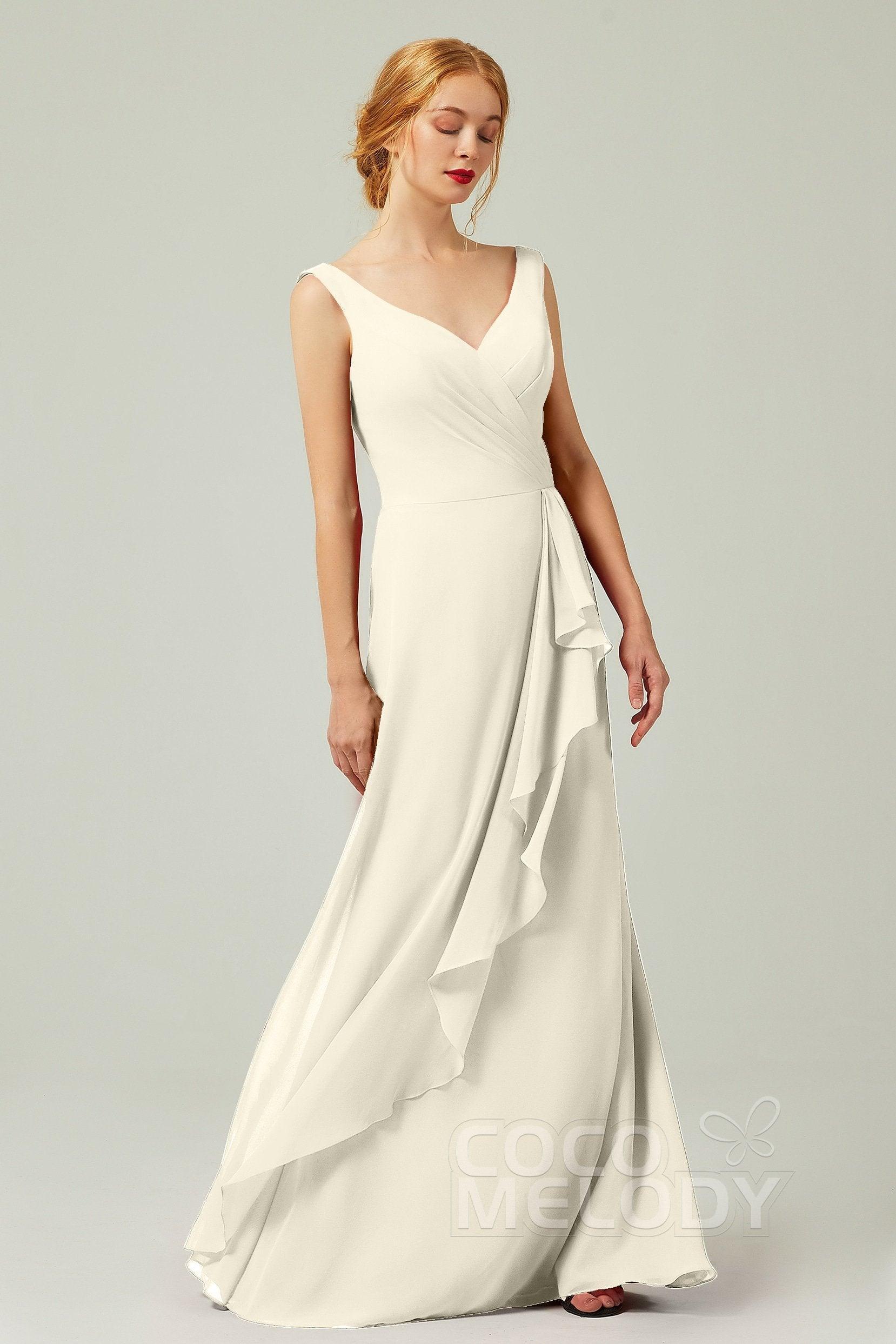 Sheath-Column Floor Length Chiffon Bridesmaid Dress Formal Dresses CB0344PS - COCOMELODY