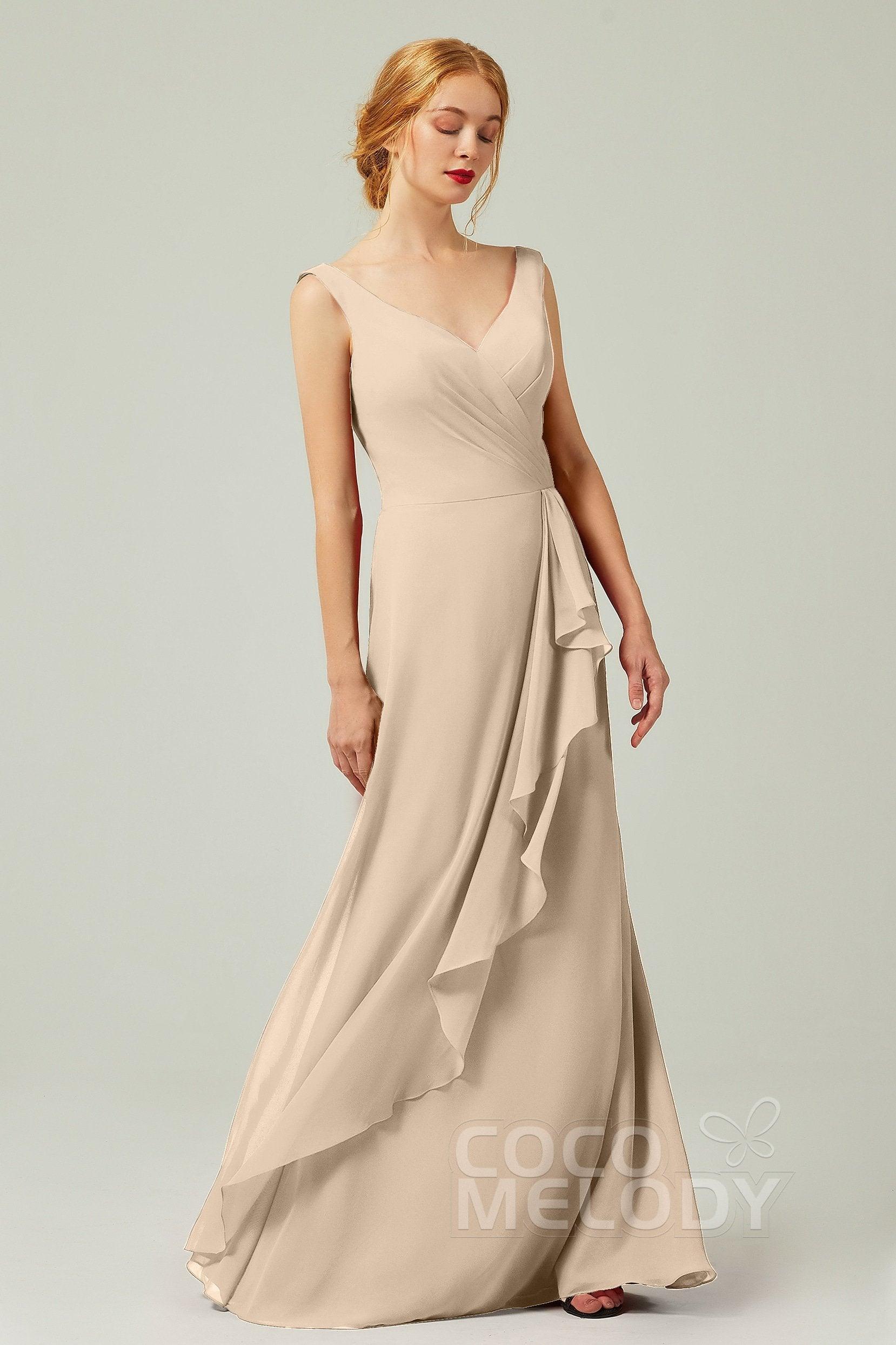 Sheath-Column Floor Length Chiffon Bridesmaid Dress Formal Dresses CB0344PS - COCOMELODY