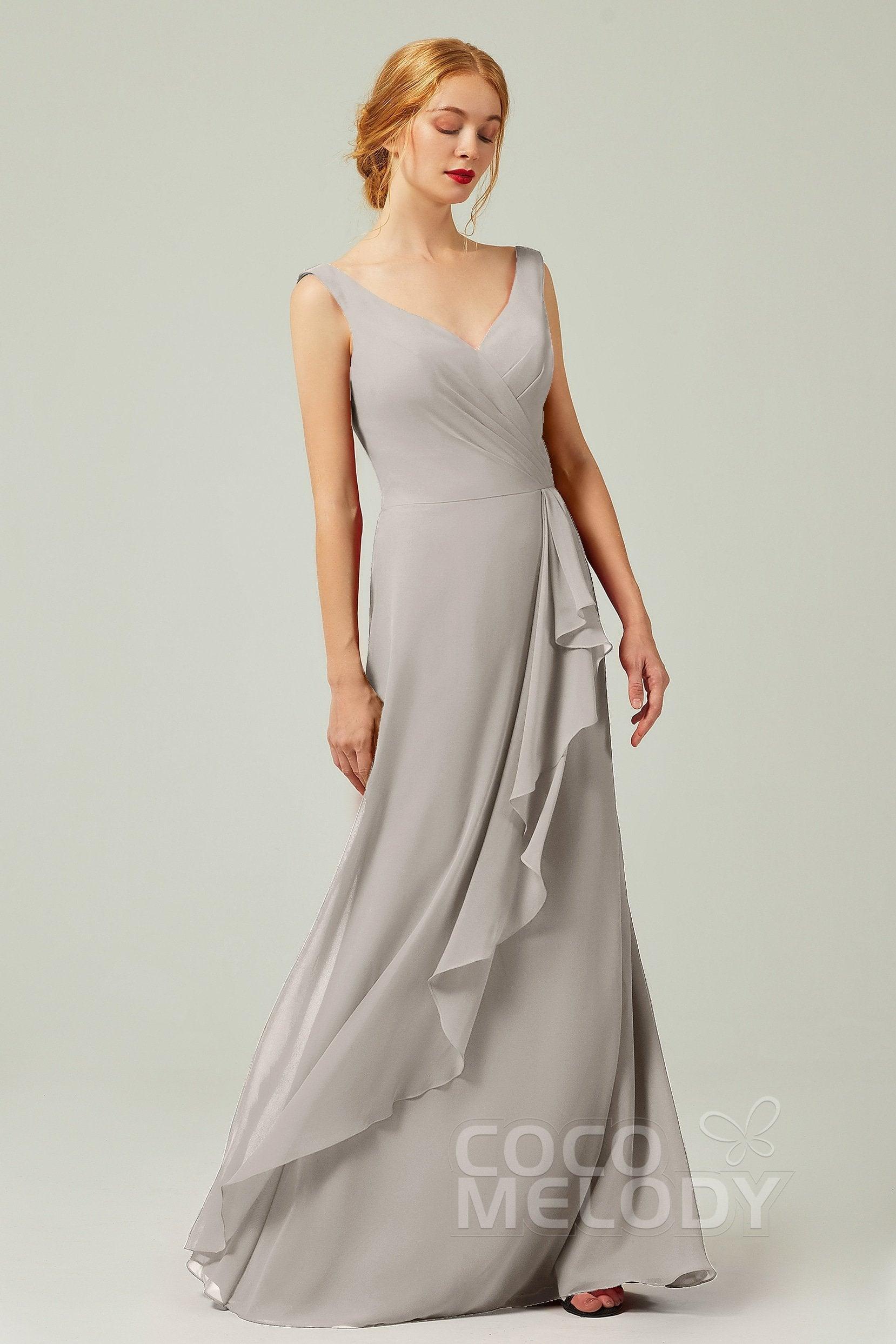 Sheath-Column Floor Length Chiffon Bridesmaid Dress Formal Dresses CB0344PS - COCOMELODY