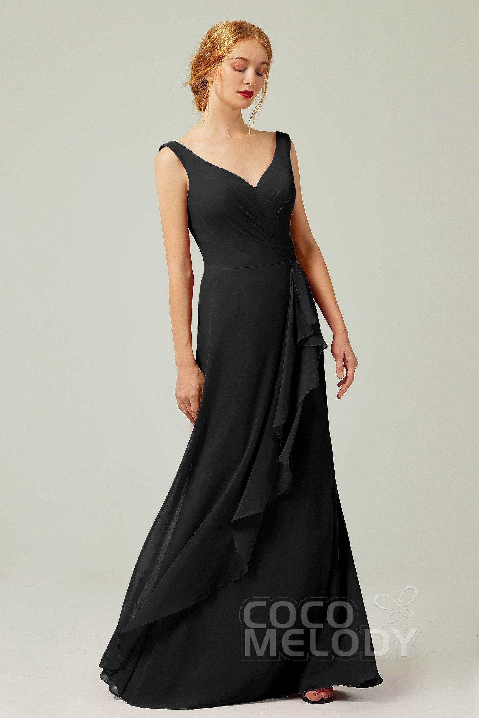 Sheath-Column Floor Length Chiffon Bridesmaid Dress Formal Dresses CB0344PS - COCOMELODY