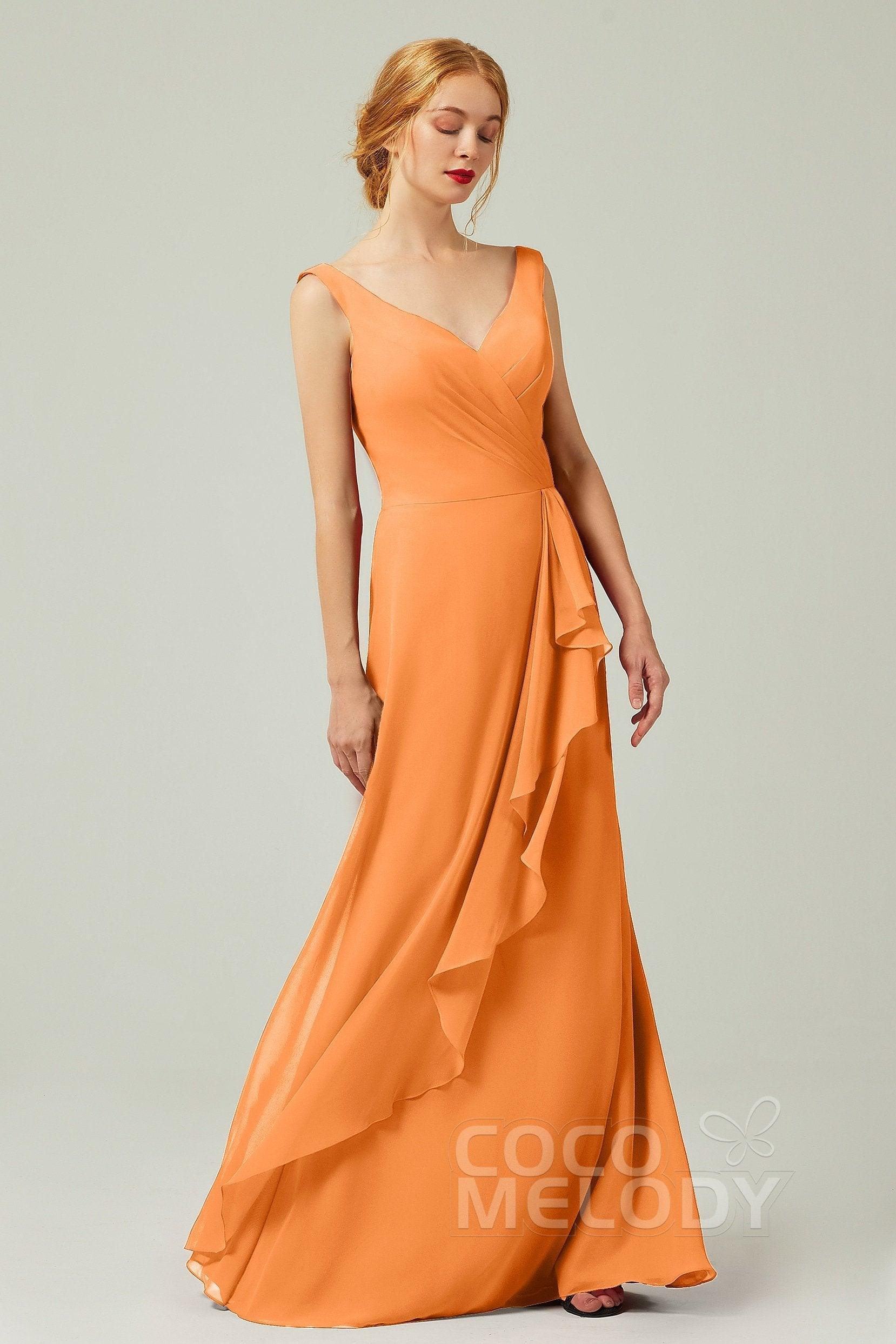 Sheath-Column Floor Length Chiffon Bridesmaid Dress Formal Dresses CB0344PS - COCOMELODY