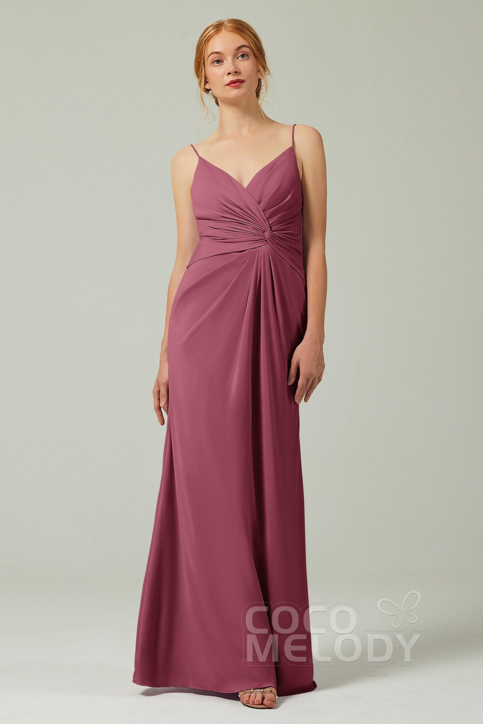 Sheath-Column Floor Length Chiffon Bridesmaid Dress CB0350 - COCOMELODY