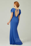 Sheath-Column Floor Length Chiffon Bridesmaid Dress Formal Dresses CB0357 - COCOMELODY