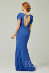 Sheath-Column Floor Length Chiffon Bridesmaid Dress Formal Dresses CB0357 - COCOMELODY
