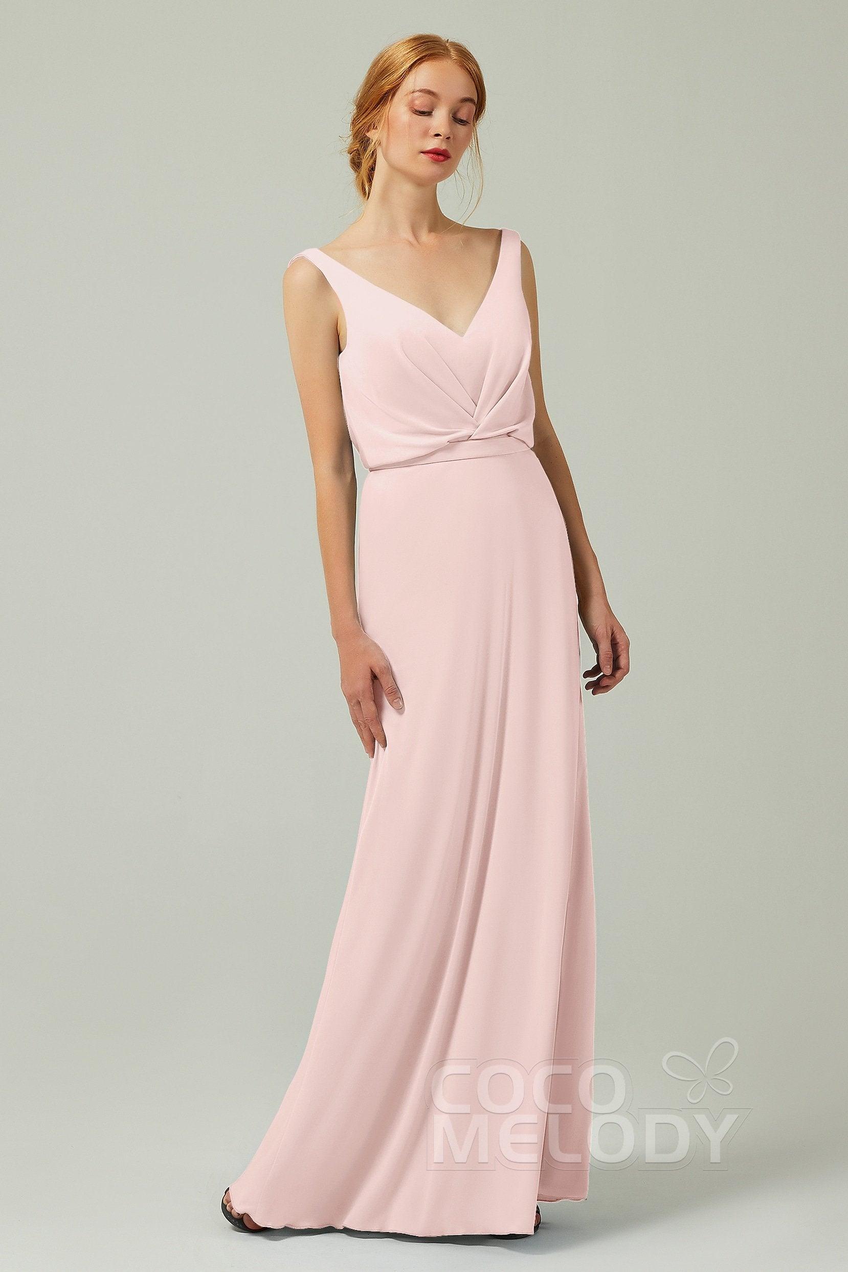 Sheath-Column Floor Length Chiffon Bridesmaid Dress Formal Dresses CB0358 - COCOMELODY