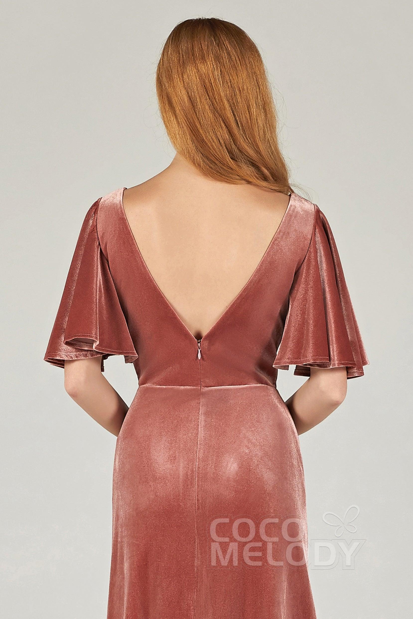 A-Line Floor Length Velvet Bridesmaid Dress Formal Dresses CB0367PS - COCOMELODY