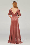 A-Line Floor Length Velvet Bridesmaid Dress Formal Dresses CB0367PS - COCOMELODY