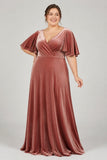 A-Line Floor Length Velvet Bridesmaid Dress Formal Dresses CB0367