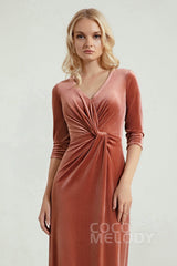 Sheath-Column Floor Length Velvet Bridesmaid Dress Formal Dresses CB0443 - COCOMELODY