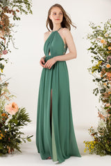 A-Line Sweep-Brush Train Chiffon Bridesmaid Dress CB0451 - COCOMELODY