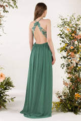 A-Line Sweep-Brush Train Chiffon Bridesmaid Dress CB0451 - COCOMELODY