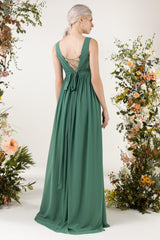 A-Line Sweep-Brush Train Chiffon Bridesmaid Dress CB0452 - COCOMELODY