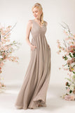 A-Line Sweep-Brush Train Chiffon Bridesmaid Dress CB0455 - COCOMELODY