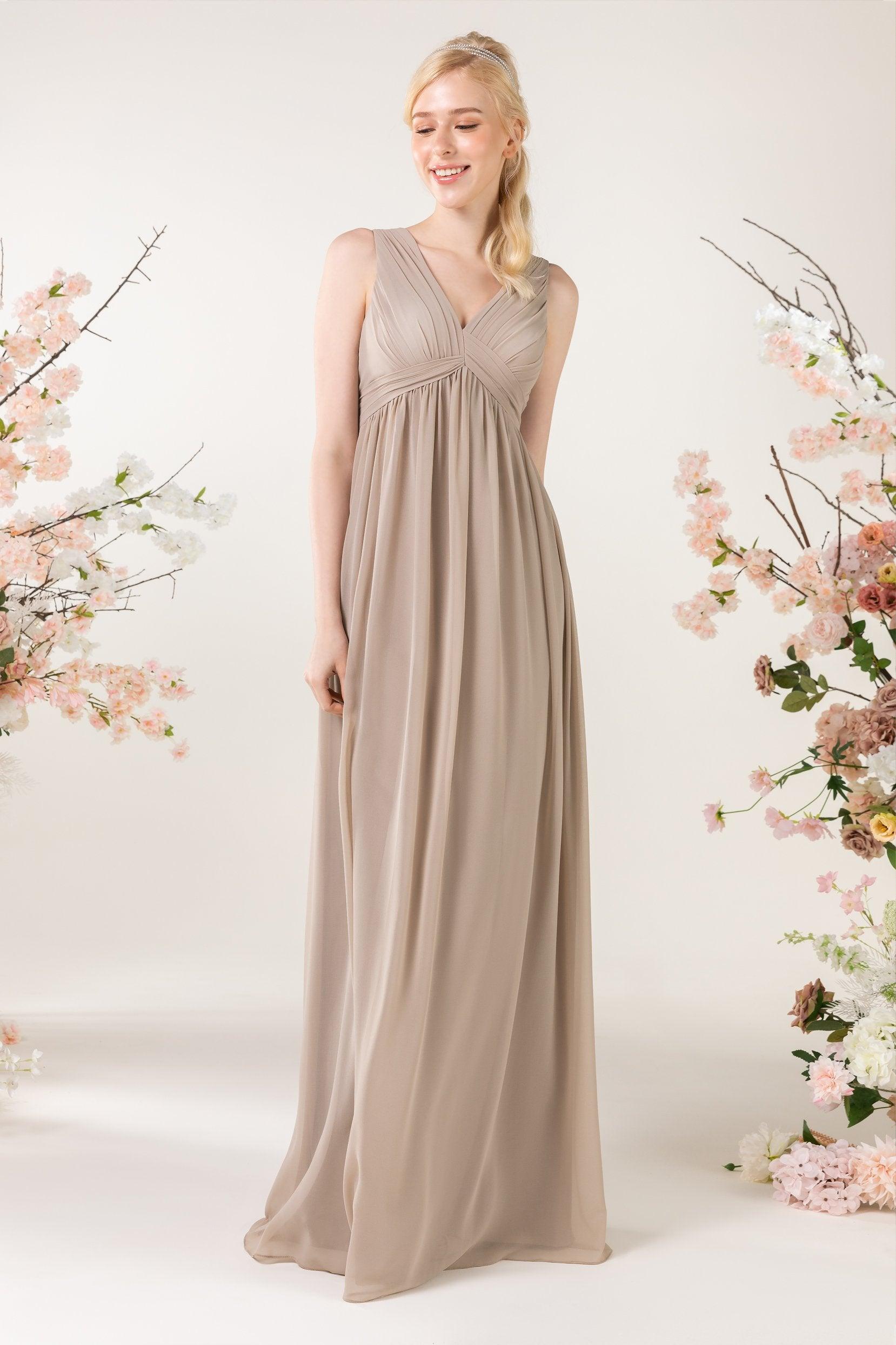 A-Line Sweep-Brush Train Chiffon Bridesmaid Dress CB0455 - COCOMELODY
