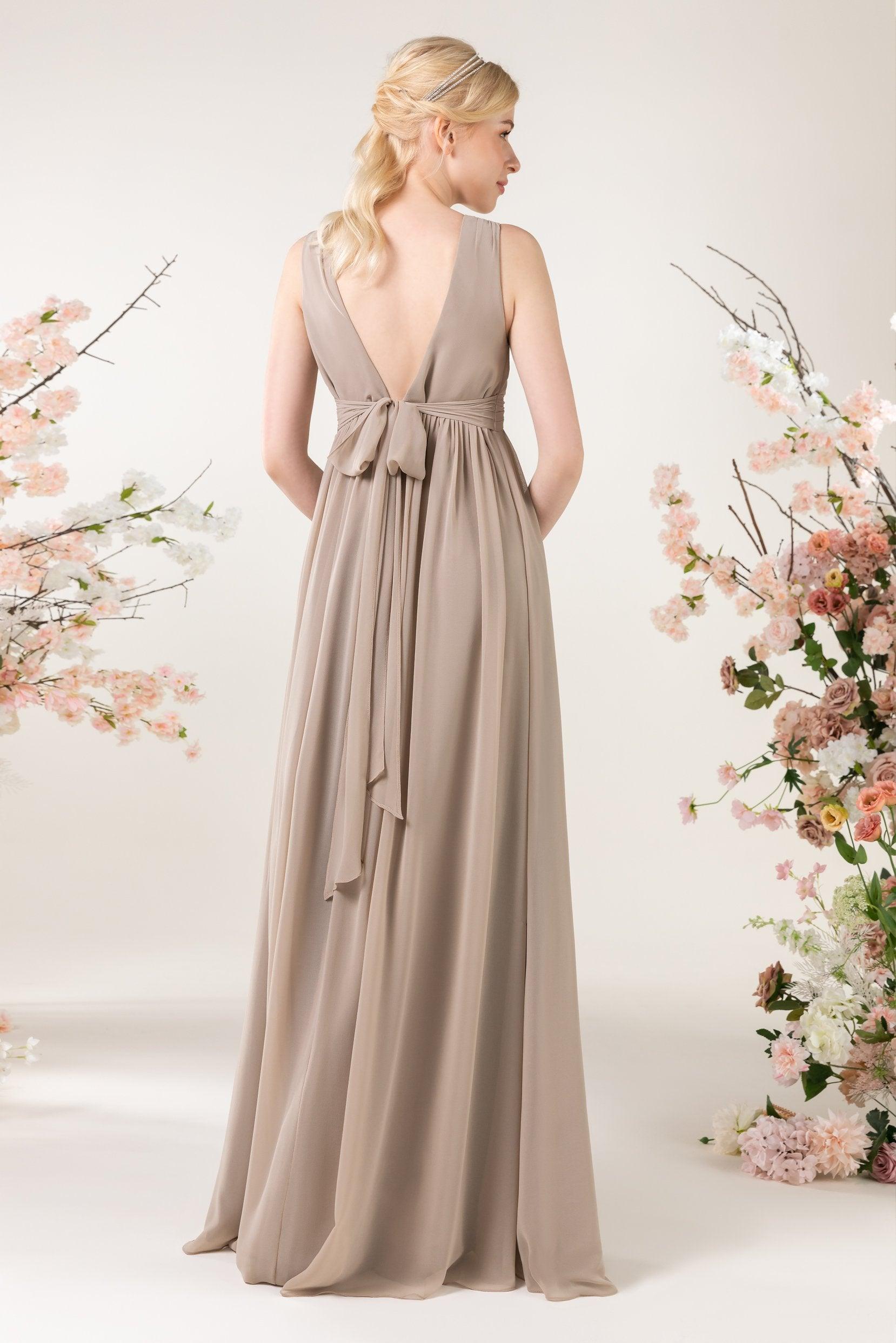 A-Line Sweep-Brush Train Chiffon Bridesmaid Dress CB0455 - COCOMELODY