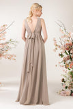 A-Line Sweep-Brush Train Chiffon Bridesmaid Dress CB0455 - COCOMELODY