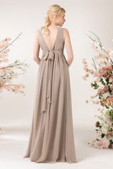 A-Line Sweep-Brush Train Chiffon Bridesmaid Dress CB0455 - COCOMELODY