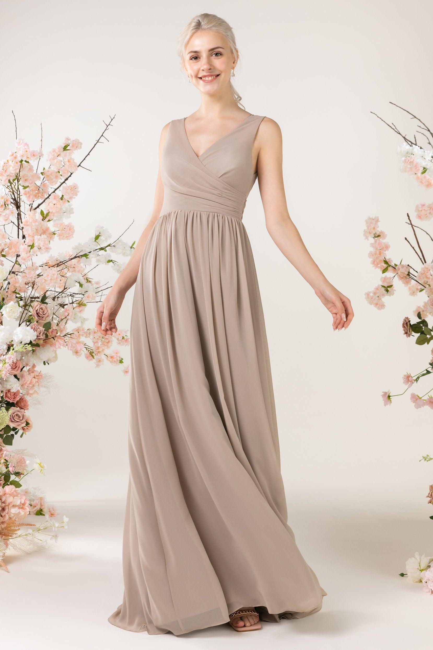 A-Line Sweep-Brush Train Chiffon Bridesmaid Dress CB0456 - COCOMELODY