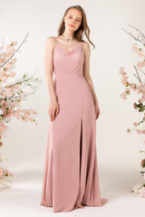 Sheath Sweep-Brush Train Chiffon Bridesmaid Dress CB0457 - COCOMELODY