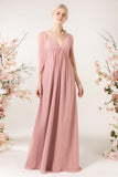 A-Line Sweep-Brush Train Chiffon Bridesmaid Dress CB0458 - COCOMELODY