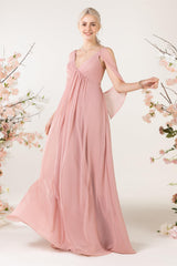 A-Line Sweep-Brush Train Chiffon Bridesmaid Dress CB0458 - COCOMELODY