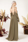 A-Line Sweep-Brush Train Chiffon Bridesmaid Dress CB0460 - COCOMELODY