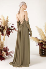 A-Line Sweep-Brush Train Chiffon Bridesmaid Dress CB0460 - COCOMELODY