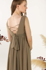 A-Line Sweep-Brush Train Chiffon Bridesmaid Dress CB0461 - COCOMELODY