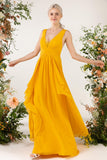A-Line Sweep-Brush Train Chiffon Bridesmaid Dress CB0467 - COCOMELODY