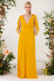Sheath Sweep-Brush Train Chiffon Bridesmaid Dress CB0468 - COCOMELODY