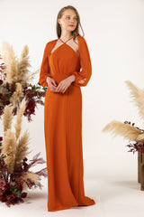 Sheath Sweep-Brush Train Chiffon Bridesmaid Dress CB0469 - COCOMELODY