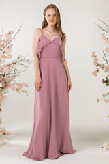 Sheath Sweep-Brush Train Chiffon Bridesmaid Dress CB0472 - COCOMELODY