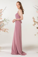 Sheath Sweep-Brush Train Chiffon Bridesmaid Dress CB0472 - COCOMELODY