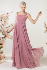 A-Line Sweep-Brush Train Chiffon Bridesmaid Dress CB0473 - COCOMELODY