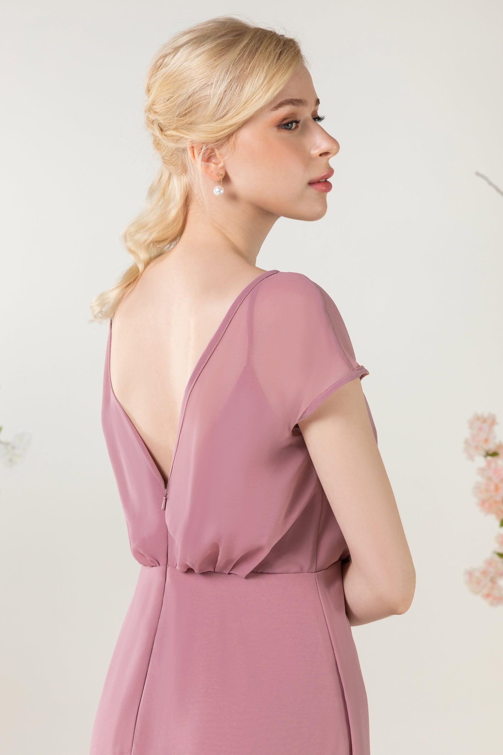 A-Line Sweep-Brush Train Chiffon Bridesmaid Dress CB0474 - COCOMELODY