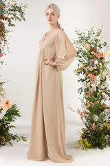 A-Line Sweep-Brush Train Chiffon Bridesmaid Dress CB0479 - COCOMELODY