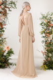 A-Line Sweep-Brush Train Chiffon Bridesmaid Dress CB0479 - COCOMELODY
