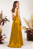 Sheath Sweep Luxe Satin Bridesmaid Dress Formal Dresses CB0496 - COCOMELODY