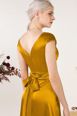 A-Line Sweep Luxe Satin Bridesmaid Dress Formal Dresses CB0497 - COCOMELODY