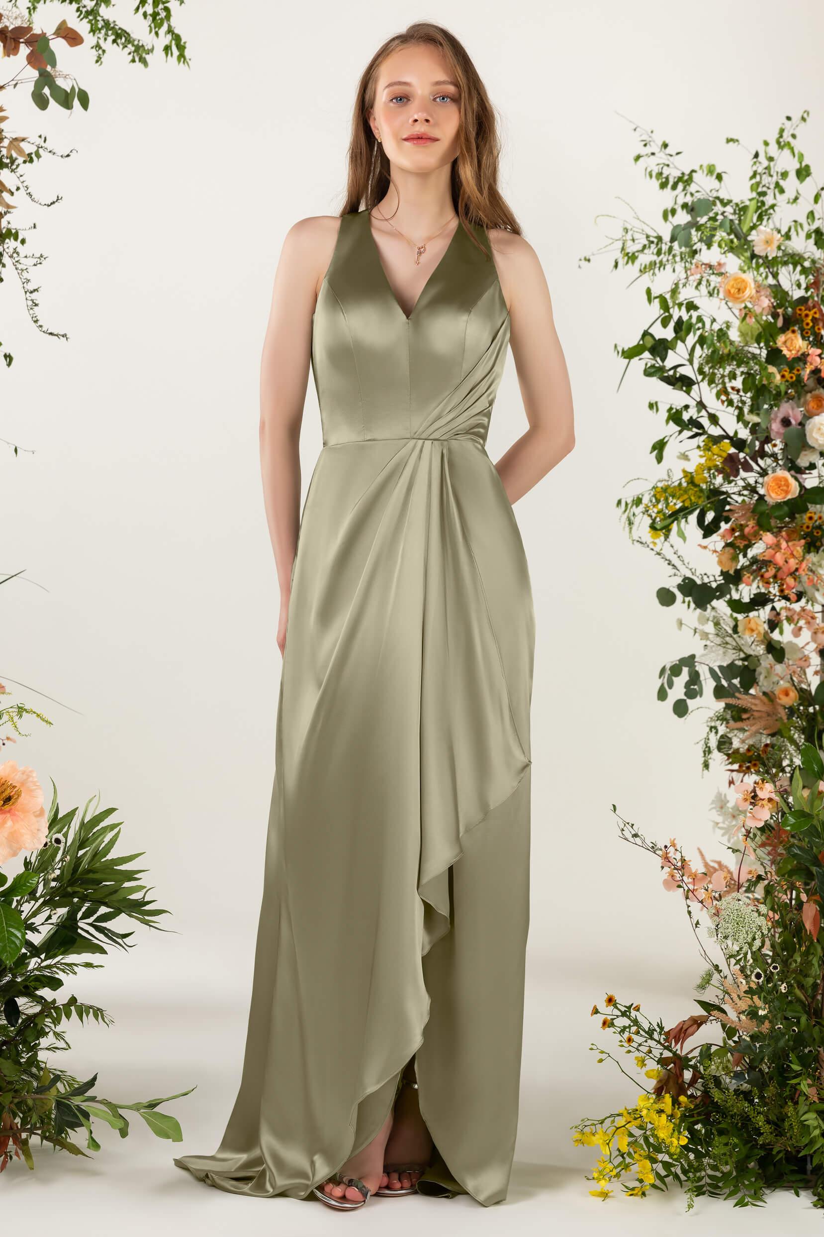Sheath Sweep Acetate Satin Bridesmaid Dress CB0499CR - COCOMELODY