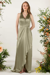 Sheath Sweep Acetate Satin Bridesmaid Dress CB0499CR - COCOMELODY