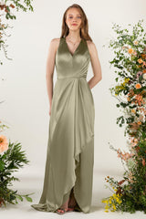 Sheath Sweep Luxe Satin Bridesmaid Dress Formal Dresses CB0499 - COCOMELODY